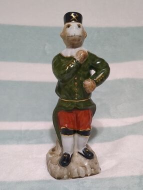 Vintage chinese porcelain monkey figurine black pants and hat